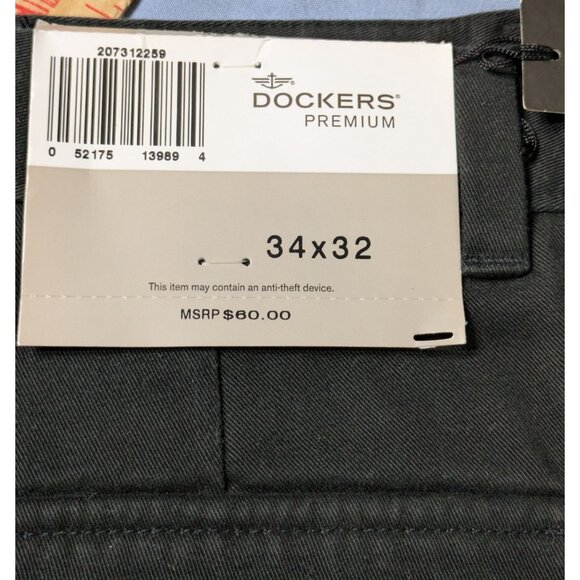 Dockers Premium Brushed Cotton Khaki Flat Front Relaxed Pants 34x32 Black NWT - Picture 3 of 7